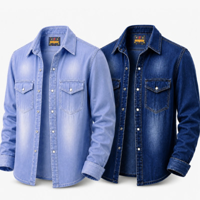 Denim Full Sleeve Tip Butam Shirt For Man