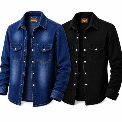 Denim Full Sleeve Tip Butam Shirt For Man