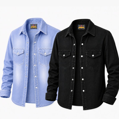 Denim Full Sleeve Tip Butam Shirt For Man