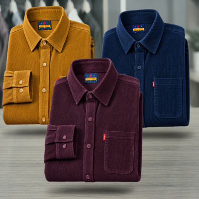 3 Piece Corduroy Full sleeve Singel pocket Shirt.